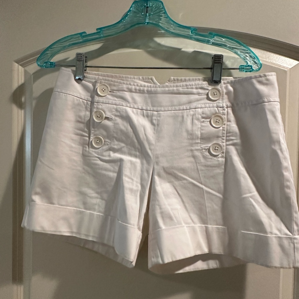 Express White Bermuda Shorts with Flat Front Design